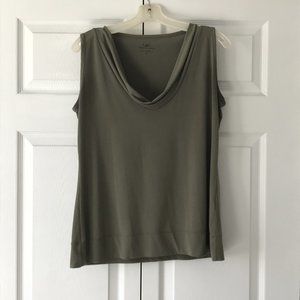 Tapemesure Moss Green Sleevless Drape Neck Top